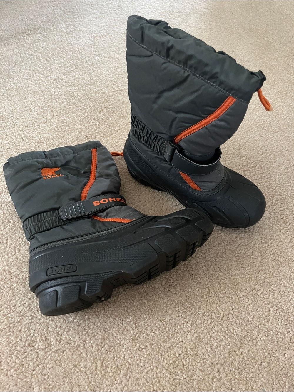 Sorel Kids Black and Orange Rain & Snow Boots